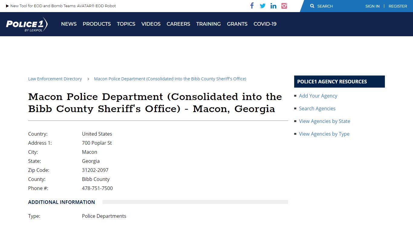 Macon Police Department (Consolidated into the Bibb County Sheriff's ...